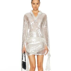 NWT COPERNI Knotted Sequins Top Long Sleeve Shirt White Embellished S Small